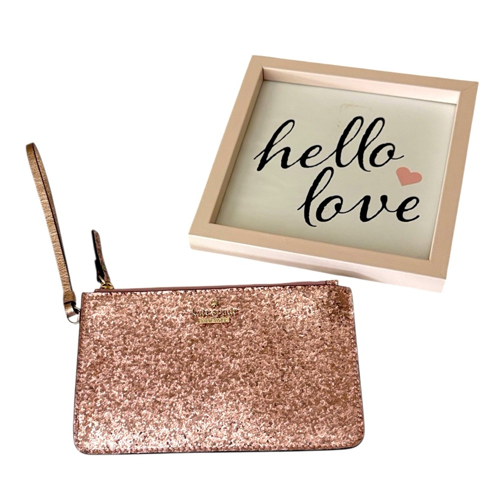 KATE SPADE LUCY GLITTER MEDIUM L-ZIP WRISTLET, 7” x 4”